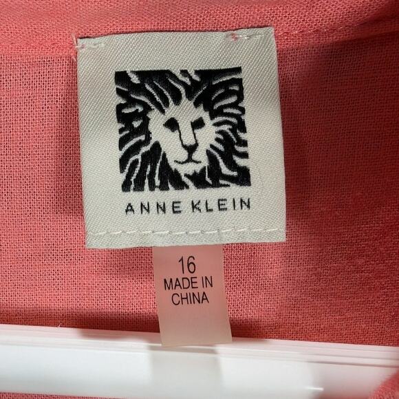 Anne Klein Dress Womens 16 Linen Blend Drawstring Waist Midi Coral Wedding Party - Picture 6 of 10